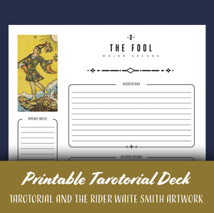 There is a printed page with &quot;The Fool&quot; written on it, and the page is sitting on a blue background.